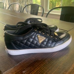 Guess Black Quilted Sneaker Gold Detail Size 6